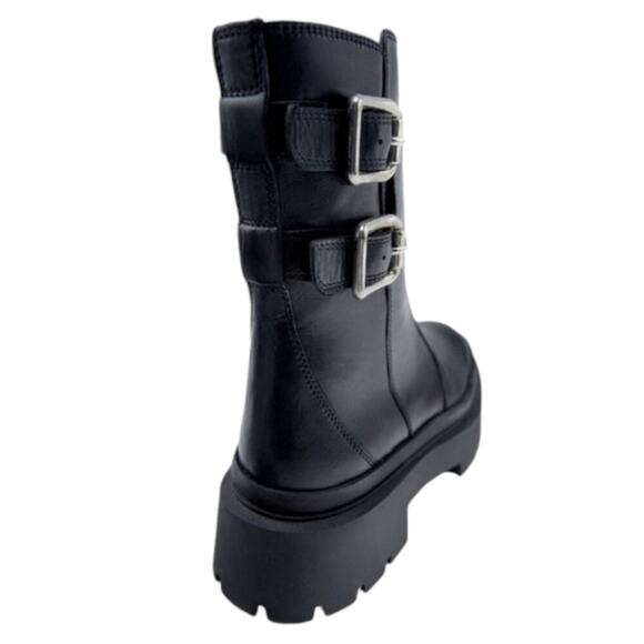 Zara Buckled Moto Goth Streetwear Lug SOLE Contemporary Boots Size 37 US 6.5 - Picture 3 of 16